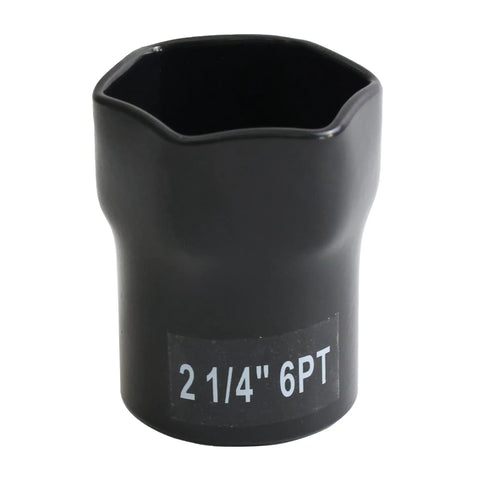 2 And A Quarter Inch Six Point Truck Wheel Bearing Socket For Axle Nut Socket Set Built Tough From Durable Steel With Black Powder Coat Corrosion Resistant Tool For Easy Locknut Install And Removal, 2-1/4 inch 6PT, black tool standing upright on white background