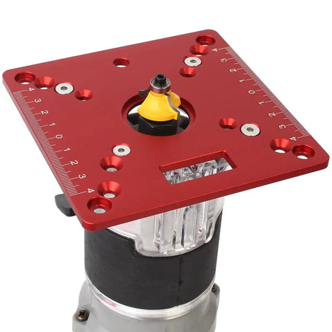 Red Aluminum Router Table Insert Plate 120x120mm Mini Square Woodworking Bench with Anodized Surface and ruler markings