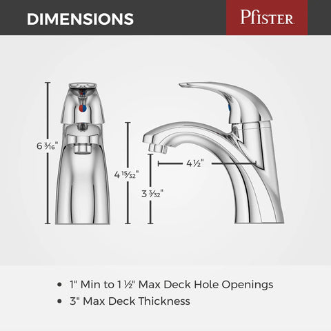 Dimensions of Parisa Single Handle Bathroom Sink Faucet Polished Chrome One Hole Vanity Tap With Push And Seal Drain No Fuss