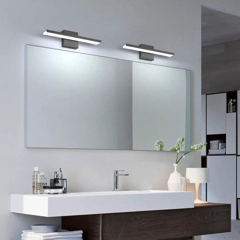 Sleek Black LED Vanity Light For Bathroom 16 Inch 16W Over Mirror Wall Mounted 6000K Cool White Integrated Fixture With Easy Install