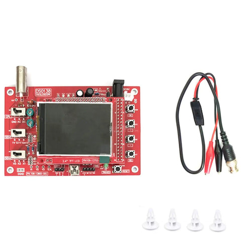 DIY Digital Oscilloscope Module Kit With 2.4 Inch TFT Display For 0 To 200 KHz Range Hands On Education PCB Board For DSO138 Projects And Electronics Training Today displayed with cables and connectors.