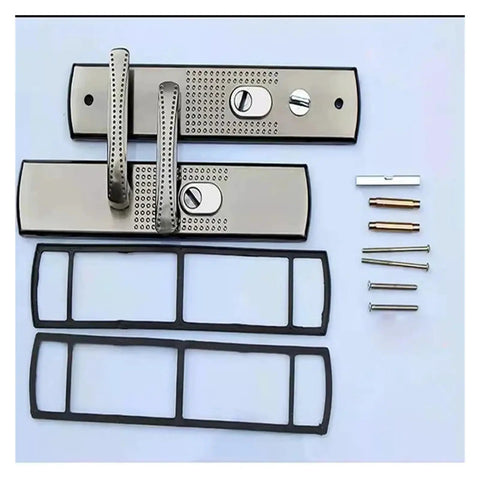 Heavy Duty Aluminum Alloy Universal Security Door Handle With Thickened Panel and fittings for security door installations.