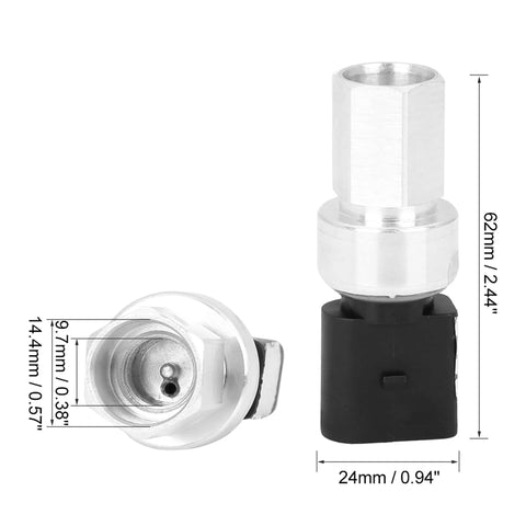 AC Pressure Sensor Switch Plug-And-Play 1J0959126 1K0959126A for VW Jetta and Audi A3. Side and front view with dimensions.