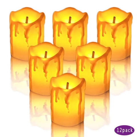 Led Tea Lights Candles Battery Operated Flameless Votive Candles Drips Realistic Fake Candles For Halloween Thanksgiving Christmas Decor Totally Safe For Pets And Kids Easy To Use 1.5x2 Inches 12 Pack