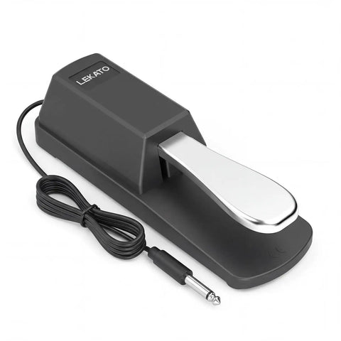 Universal Sustain Pedal For Keyboard With Polarity Switch And Quarter Inch Plug Chrome Plated Metal Pedal