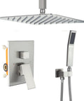 Shower Faucet Set With 12 Inch Square Head Pressure Balanced Valve Handheld Shower Spray Wall Mounted Bath Fixtures Kit In Brushed Nickel Finish