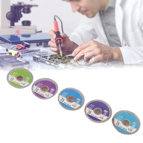 Technician using Desoldering Wick Copper Solder Braid 5 Piece Set With 1.5m Lengths And 1.5mm To 3.5mm Widths For PCB Repair