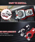 Two Pack Battery Terminal Connectors For Top Post Batteries showing red and black copper terminals with nuts for easy installation