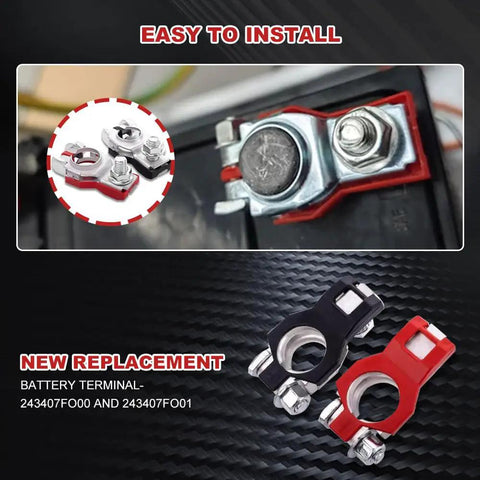 Two Pack Battery Terminal Connectors For Top Post Batteries showing red and black copper terminals with nuts for easy installation