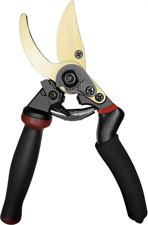 8.5 Inch Rotating Bypass Pruning Shears With Titanium Coated SK5 Blade, Heavy Duty Garden Pruners in open position