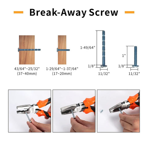 Break-Away Screw mechanism for Six Pack 5 Inch 128mm Gold and Brushed Satin Nickel Cabinet Pulls, showing cutting process.