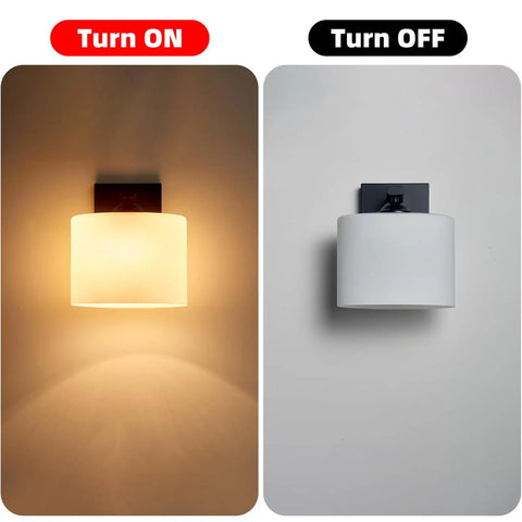 Modern Black Milk Glass Wall Sconces, 1 Pack Hardwired Wall Light Fixtures illuminated and off, showcasing design.