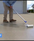 Person applying Top Shelf Penetrating Concrete Sealer For Driveways And Patio Slabs with a roller on a concrete surface.