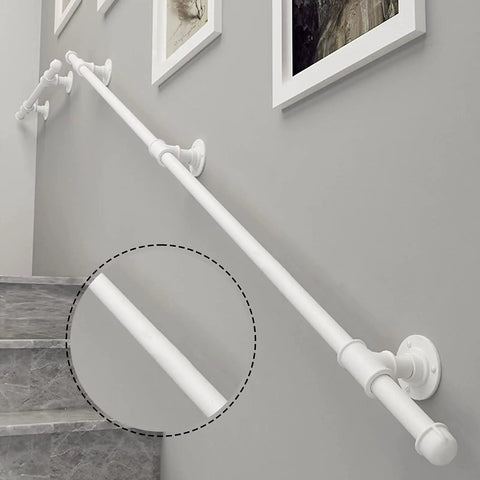 Heavy Duty Wrought Iron Handrail For Indoor Outdoor Stairs And Patio Walls Anti Rust Safety Banister Built Tough Support Rail For Elders Accessible Homes And Smooth Daily Rides 19 Feet Long mounted along white wall with staircase