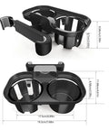 Dual Antispill Car Cup Holder With Heavy Duty Elastic Grips For Tesla Cybertruck, dimensions shown, designed for rear seat use.