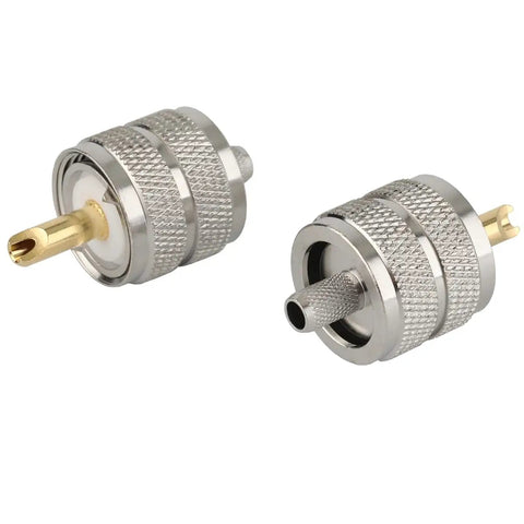 UHF Male PL259 Crimp Connector For LMR195 And RG58 Coax Cable Low Loss Performance Gold Plated Pin Brass Nickel Plated Body