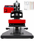ErShangMao 350w Electric Pen Heat Press Machine With Six Position Aluminum Platen, red and black design, for custom logo imprinting.