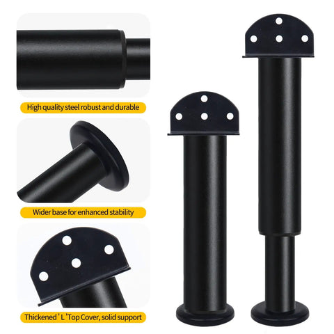 Level Out Your Living Room Like A Pro With Heavy Duty Adjustable L Shape Furniture Legs 4 Pack Twisting From 7 To 12.2 Inches To Banish Wobbly Couches And Secure Everything In Matte Black - showing robust steel legs with wider bases.