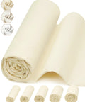 Undyed 100 Percent Cotton Muslin Fabric By The Yard 63 Inch Wide Medium Weight Beige Calico rolled and displayed for sewing and crafts.