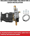 Pressure washer pump kit with mounting hardware and siphon hose; 3400 PSI, 2.5 GPM, 3/4 in shaft