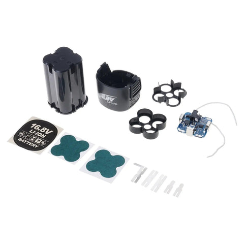 Rock Solid 18650 Lithium Battery Pack Case For 16.8V 4S Power Tools With Smart BMS Safety Circuit Board components laid out.