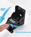 Close-up of 90 Degree Self Locking Folding Hinge Lock Steel Foldable Bracket Hidden Hinge Set Of 4 being pressed to fold