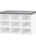 Cushioned Shoe Storage Bench With 9 Cubbies And Adjustable Shelves, A Must-Have Entryway Organizer For Mudroom Hallway Closet Or Garage, Keeps Shoes Neat And Easy To Grab, White