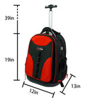 Heavy Duty Rolling Tool Backpack With 14 Inch Laptop Sleeve Pro Tradesman Organizer Wheeled Tool Carrier, red and black.