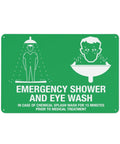 Emergency Shower And Eye Wash Outdoor Safety Sign For Chemical Hazards 8x12 wall plaque with icons and instructions for use