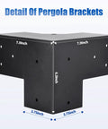 Detailed view of 4 Pack 3 Way Right Angle Pergola Brackets With Black Powder Coat Finish For DIY Woodworking, Post Base Brackets For Gazebos And Patios, 3.6 By 3.6 Inch, Rock Solid Carbon Steel