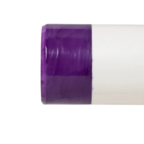 Purple Pipe And Fitting Primer For PVC And CPVC 8 Oz Bottle Pro Grade Fast Drying Formula For Clean Bonding On Water Supply Sewer Drain Lines Ideal For Residential And Commercial Plumbing Projects. close-up of purple primer on PVC pipe end
