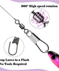 50 Pack Stainless Steel Fishing Snap Swivels With Barrel Swivel Design, Corrosion Resistant For Saltwater And Freshwater, Safety Interlock Clips For Lures And 14Lb Leader Lines, Pro Grade Bulk Set Built For All Day Angling clip attached to fishing lure
