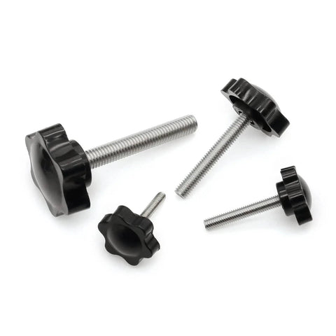 Stainless Steel Hex Shaped Hand Knob Set With Nuts And Flat Washers, M4 M5 M6 M8 Assortment For Quick Removal Clamping, black plastic heads