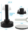 Legit Heavy Duty Adjustable Furniture Leveling Feet Four Pack showing 3/8-16 UNC thread, height adjustment, carbon steel material.