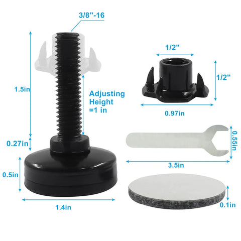 Legit Heavy Duty Adjustable Furniture Leveling Feet Four Pack showing 3/8-16 UNC thread, height adjustment, carbon steel material.