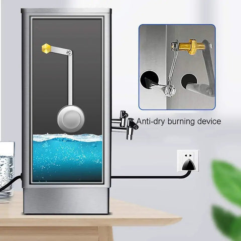 Heavy Duty 40 Liter Commercial Water Boiler Made From Premium 304 Stainless Steel showing automatic refill mechanism and anti-dry burn feature.