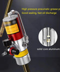 Heavy Duty Pneumatic Grease Gun With A 50 To 1 Air Operated Pressure Ratio Extended Tube For Construction And Farm Equipment No Sweat Lubrication Setup, solid aluminum casing.