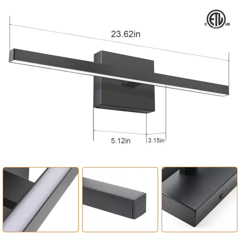 Modern Bathroom Vanity Light 23.6 Inch, 14W Dimmable LED Fixture Over Mirror with 5 CCT Settings, Sleek Black Bar Vanity Light