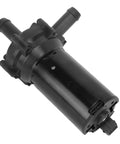 Rock Solid Electric Auxiliary Water Pump With Top Shelf Heat Dissipation Straight Bolt On Replacement For Cadillac Cts V Sts V Xlr V And 1500 Series Heavy Duty Coolant Circulator In Black, side view showing outlet and inlet fittings.