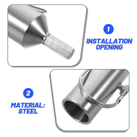 Badass Pro Utility Heavy Duty Steel RV Trailer Jack Drill Drive Shaft Adapter showing installation opening and steel material.