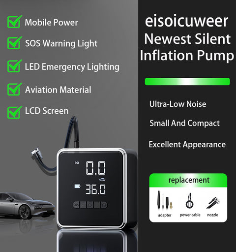 Portable Tire Inflator Air Compressor 150 PSI For Cars, Motorcycles, Bicycles And Balls with LCD screen and accessories