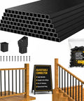 Pro Grade 120 Pack 26 Inch Square Aluminum Deck Balusters In Slick Black With No Sweat Adjustable Angle Connectors For Quick Level And Stair Railing On Wood Or Composite Backyard Decks.