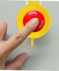 Finger pressing reset button with 2 Pack Transparent Switch Safety Guard Covers For Laundry Machines Emergency Start Button Protectors with Clear View