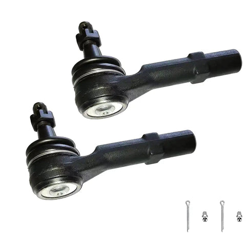 Buick Enclave Front Inner Outer Tie Rod End Kit 4Pc 2008 2017 Rock Solid Steering Linkage Replacement With Premium Material For Smooth Handling, Easy Install, And Long Lasting Durability. Two black front tie rod ends with hardware on white background.