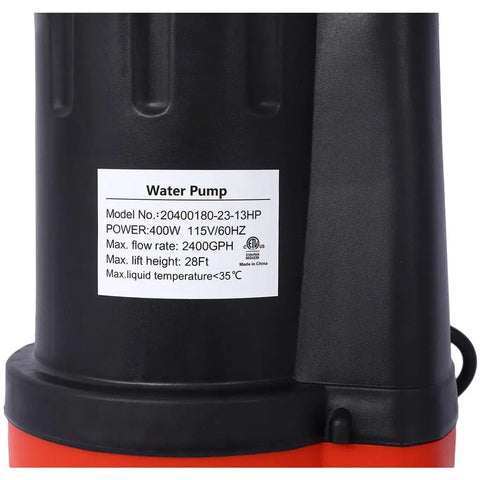 Foolproof Submersible Sump Pump With A Badass One Third HP Motor Moving 2500 GPH Straight to Help You bail out pool water, black design and label visible.