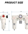 Diagram of 1 Inch NPT Air Compressor Filter Regulator Lubricator No Fuss FRL Combo with measurements.