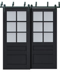 Sliding Barn Closet Doors With Frosted Glass 84 By 96 Inches Antracite Finish Bypass Hardware Kit Heavy Duty 8Ft Rails