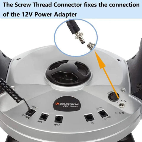Connection point for 12V Car Power Adapter For NexStar Telescopes And Celestron Mounts on Celestron CPC Series.