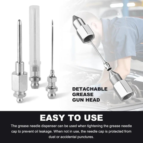 5 Piece Grease Gun Needle Nozzle Kit With Steel Tips For Precise Lubrication, Hardened Fittings, Anti Leak Grease Injector Accessory