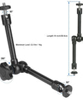 Adjustable magic arm for Magnetic Camera Fence Mount for GoPro, Mevo Start, Insta360 Pocket 3, and iPhone with dimensions shown